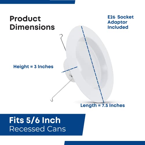 Feit Electric 5-6 Inch Led Recessed Downlight - Pre-Mounted Trim - Standard Base Adapter - 2700K Soft White - Dimmable- 75W Equivalent - 45 Year Life - 925 Lumen - High Cri #TOP6