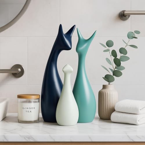 Image of SRJANA Home Decor Lucky Deer Family Statue Ceramic Figures - (Set of 3, Navy Blue, Lemon and Light Green)
