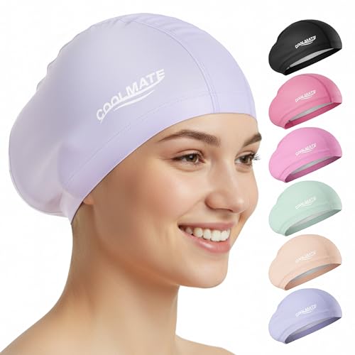COOLMATE Wonmen Swim Cap for Long Hair (Light Pink, M) (Light Purple, S)