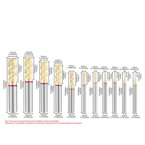 Image of Carbide Square EndMill HRC65 Double Edge 4 Flute TiSiN Coating Tungsten Steel Color-Ring Milling Cutter for Metal Steel TGX Series 11pcs Set
