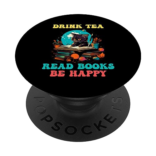 Bevi il tè Leggi libri Sii felice gatti divertente lettore di libri PopSockets PopGrip Intercambiabile Bevi il tè Leggi libri Sii felice gatti divertente lettore di libri PopSockets PopGrip Intercambiabile