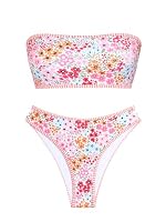 ZAFUL Women's High Cut Bandeau Bikini Set Strapless Solid Color 2 Pieces Bathing Suit Swimsuit 8-Pink M