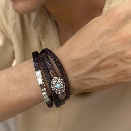 Pulsera de cuero para hombre con diseño en capas miniatura 3