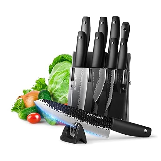 Bfonder Kitchen Knife Set with Block, 11PCS Chef Knife Set with Sharpener, Japanese Stainless Steel Knife Block Set for Kitchen with Acrylic Stand, Black