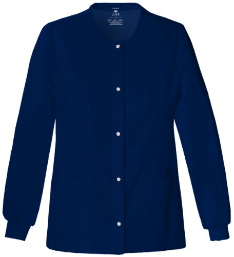 Cherokee Women's Scrubs Luxe Snap Front Warm Up Jacket, Navy, XX-Large