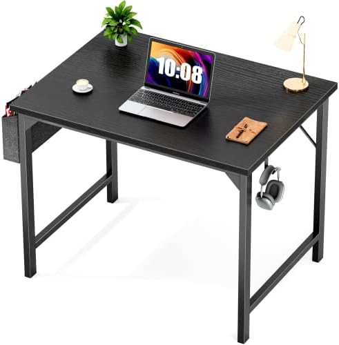 Small Computer Desk Small Office Desk 31 Inch Writing Desk Home Office Desks Small Space Desk Study Table Modern Simple Style Work Table with Storage Bag and Iron Hook, Wooden Desk for Home, Bedroom