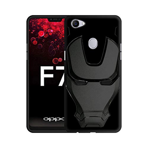 Image of COVERLY Official 3D Touch Feel Trending Marvel Avengers Logo Mask Soft Rugged Grip Silicone Iron Man Super Power Cartoon Movie Engraved Silicone Matte Back Cover for Oppo F7 - Black