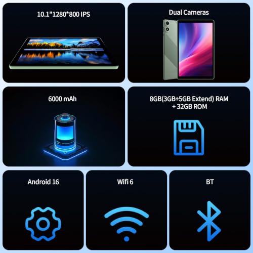 Image of Android 16 Tablet 10.1 inch HD IPS Display 32GB1T Expand Touchscreen Tablets PC
