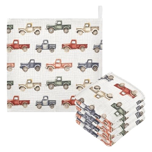 Image of vvfelixl Baby Muslin Washcloths Vintage Trucks Jeeps Baby Burp Cloths Cotton Babys Face Towel for Newborn Infants Boys Girls Soft and Absorbent 11.8 X 11.8 in, 3 Pack