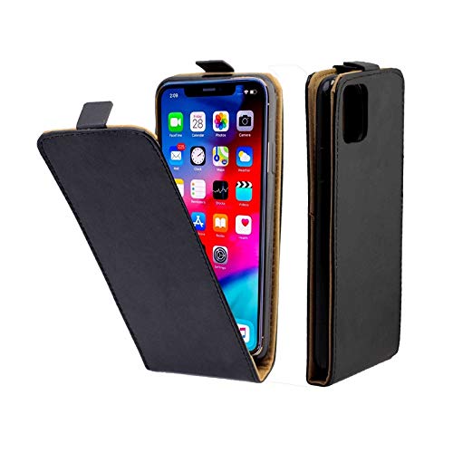 Étui en cuir iPhone 11 Pro, housse premium business style à clapet vertical et coque silicone noir
