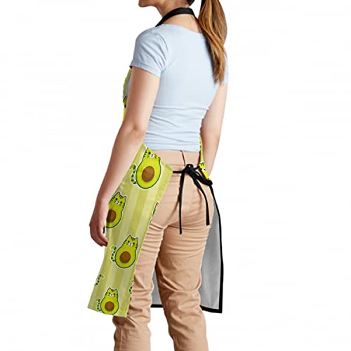 Cute Avocado Cat Aprons Kawaii Animal And Fruit Cooking Kitchen Bib Apron For Women Men With 2 Pockets And Adjustable Neck Strap And Waterproof Stain Resistant Polyester Summer Apron #TOP3