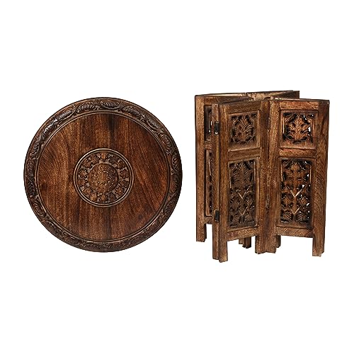 Goroly Home Wooden Coffee Table, Octagonal Hand Carved Traditional Accent Side Table, Small Spaces Entryway Farmhouse Living Room, Bedside Round End Table - 18 Inch Round - Antique Burnt