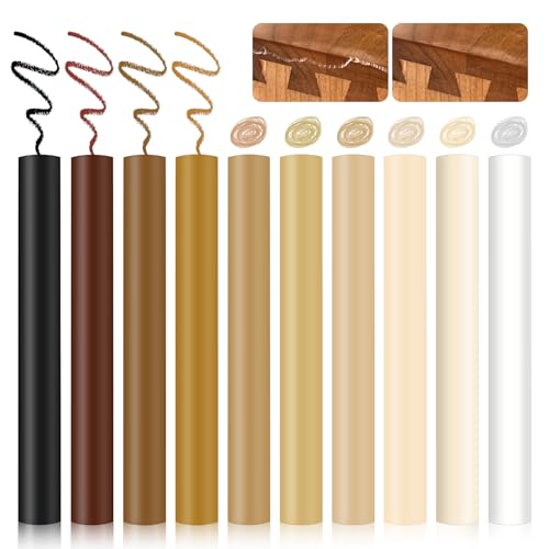 10 Stück Laminat Reparaturset, Hartwachs & Reparaturstift Set für Laminat, Parkett, Vinyl & Holzboden, Möbelreparatur Wachsmalstifte zur Kratzer- und Lochbeseitigung, 10 Farben