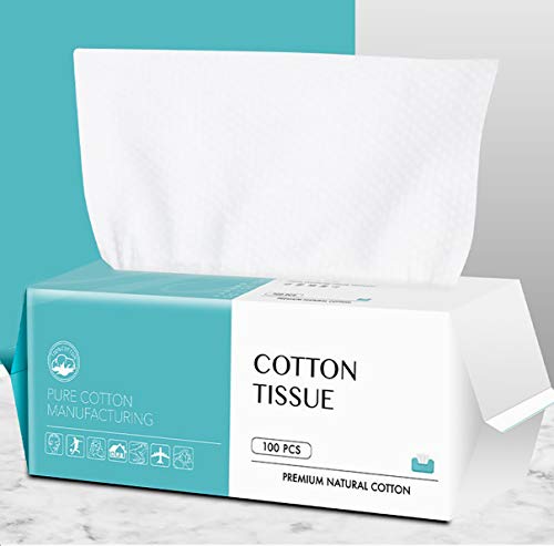 Cotton Facial Dry Wipes 100 Count, Deeply Cleansing Face Towel, Multi-Purpose for Skin Care, Make-up Wipes, Face Wipes and Face Towel