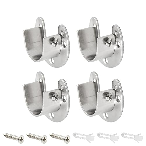 Ruidee 4 Stück Rundrohr Halterung 25mm Stangenhalterung U-förmiges Set Edelstahl Flansch Halterung für Kleiderstangen,Wäscheständer (FL/Silver/25MM)