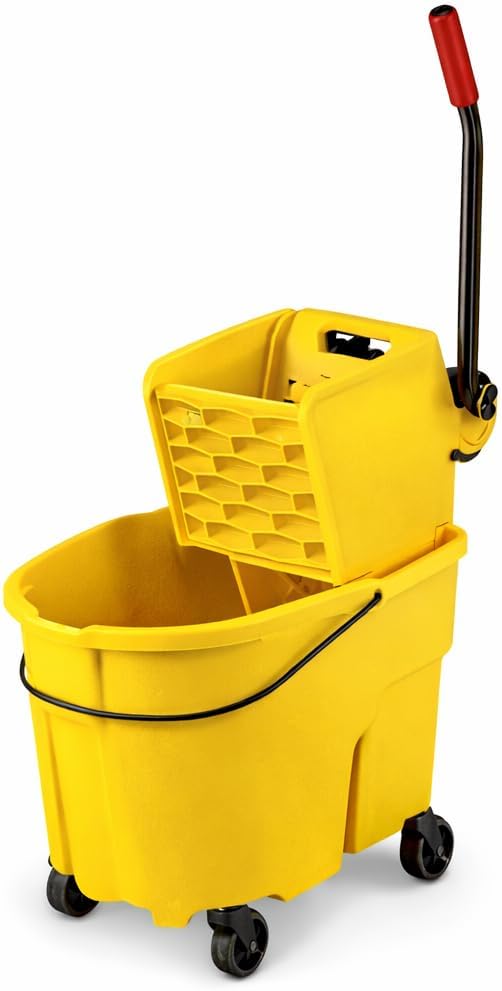 Commercial Mop Bucket with Wringer, 26 Qt, Heavy-Duty Cleaning Bucket on Wheels, Splash-Reduction Design, Yellow