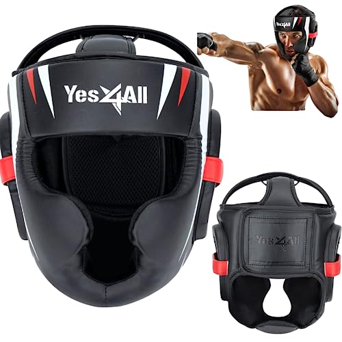 Yes4All Extreme Full Face Boxing Headgear, Adjustable Sparring Headgear, Martial Arts Helmet with PU Leather for Muay Thai, MMA Training, Sparring, Kickboxing, Large by Yes4All - Used condition - US$12.36