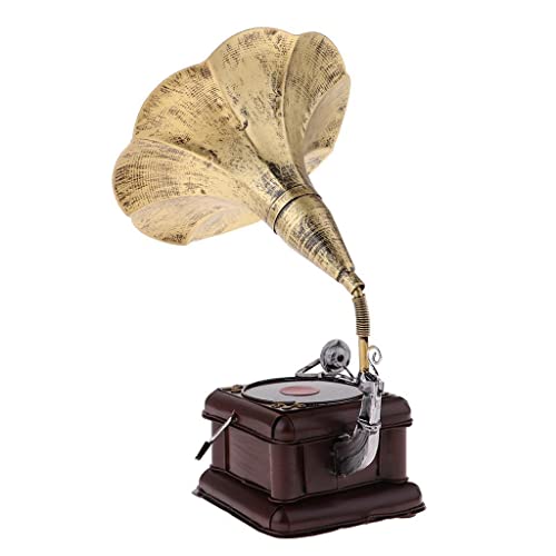 Gramophone miniature rétro harayaa en fer objet décoration maison doré - 4
