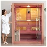 amocane Zedernholz-Dampfsauna-Raum, 1–2 Personen, Holz-Saunen für den Innenbereich, mit Harvia-Heizung, 4,5 kW niedriger EMF-Heizung, Luxus-Sauna-Zubehör-Set mit Sauna-Rückenlehne, Eimer, Felsen