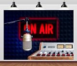 BELECO 7x5ft Fabric Professional Microphone Backdrop On Air Sign Recording Studio Backdrop Sound Mixer Radio Station Background TV Show Newscaster Reporter Interview Decor Vedio Photo Props
