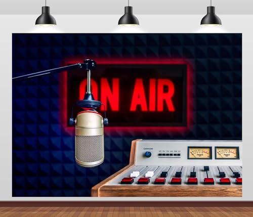 BELECO 7x5ft Fabric Professional Microphone Backdrop On Air Sign Recording