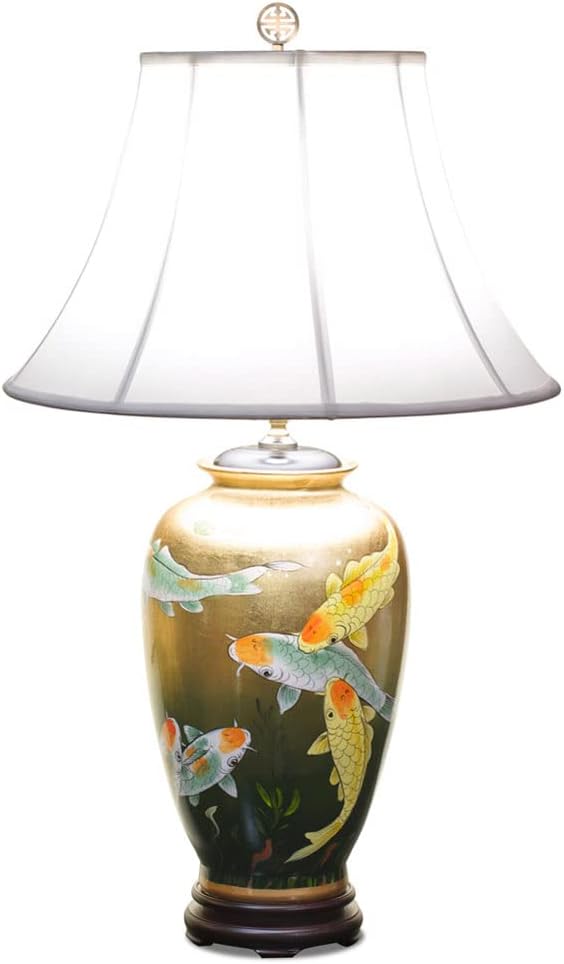 ChinaFurnitureOnline Gold Leaf Prosperity Koi Fish Chinese Ceramic Lamp