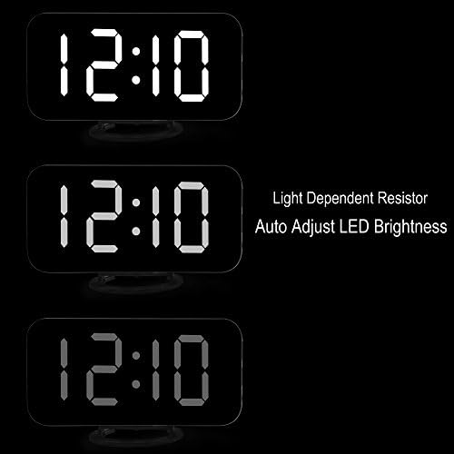 DollaTek LED Digital Portable Mirror Alarm Clocks with 6.5 inch LED Display and 3 Dimming Mode Suitable for Bedroom and Office - Black shell Blue digital
