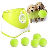 Barlezy Dog Ball Thrower Launcher, Automatic Ball Launcher for Dogs with 6 Tennis Balls, Thrower Distance 10-30ft, Interactive Dog Toys Pet Ball Thrower Machine for Dogs Indoor/Outdoor, Light Green