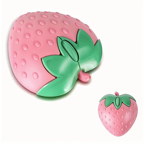 KUYHRF Cute Strawberry Wireless Mouse - 2.4G & Bluetooth Dual-Mode, Ergonomic Design for Laptop-PC - Perfect for Students & Gamers, Comfortable Grip & Plug-and-Play (Pink)