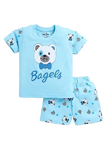 Image of CUTOPIES Boys Powder Blue Cotton Printed Half Sleeves T-shirt and Shorts Set (Pack Of 1) Baby Boys' Clothing Sets