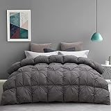 L LOVSOUL Pinch Pleat Down Fiber Comforter Queen Duvet Grey Comforter 100% Cotton 750+ Fill Power In