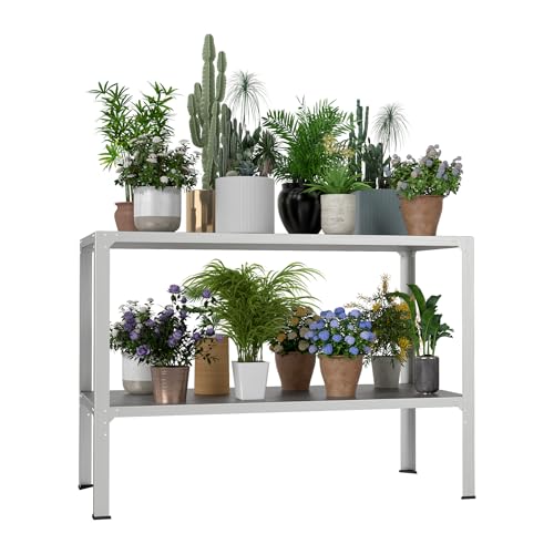 FIVMEN Estantería para cargas pesadas, 114 x 50 x 80 cm, 2 niveles, de acero galvanizado, con patas antideslizantes, hasta 300 kg, color plateado