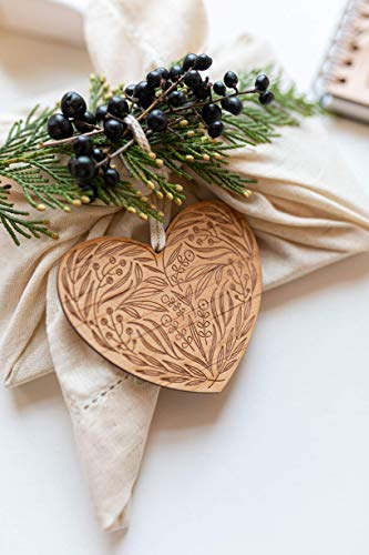 Floral Heart Christmas Ornament With Personalized Message [Holiday Stocking Stuffers With Names, Wood Anniversary Love Gifts For Him Her, Made In The Usa] #TOP2