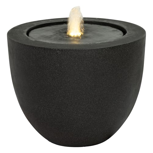 Sunnydaze Outdoor Water Fountain with LED Light - Polystone Oval Bowl Bubbler Water Feature with Pump - 12