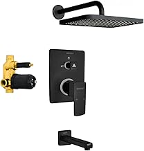 Brass High Flow Diverter Set With Spout and Overhead Shower, Matte Black, Single Lever Diverter Set For Bathroom, Shower Set, Shower System (TE134SPH12BLACKSAFARI)