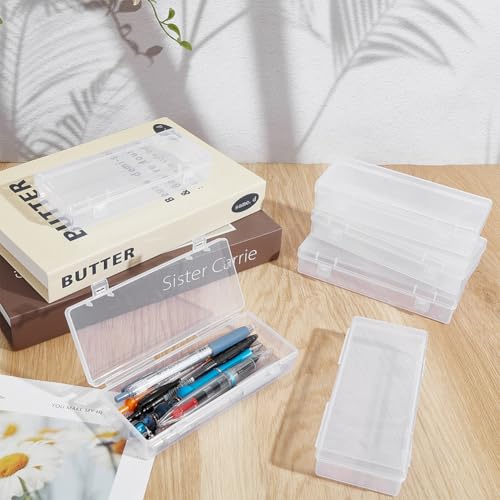 GOMAKERER 28 Pcs Clear Plastic Storage Boxes, 5.9x2.3x1.2 Inch Rectangular Clear Plastic Bead Containers with Hinged Lids & 270 Blank Labels Small Organizers for Crafts, Jewelry & Beads by GOMAKERER - Used condition - Image 4