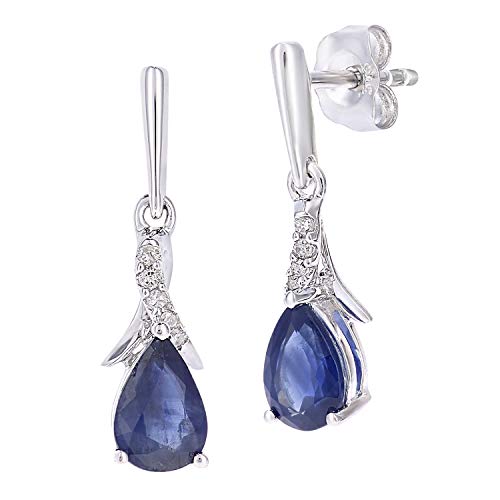 Image of Naava 9ct White Gold Teardrop Sapphire and Diamond Twist Drop Earrings