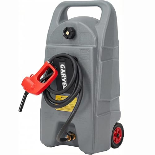 Garvee 15 Gallon Gas Can, Fuel Tank Container with LE Fluid Transfer Manual 10 FT Siphon Pump, Portable Diesel Gas Storage Caddy w/Wheels for Car, ATV