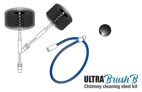 ULTRABRUSH B | Reinigungsset für Pelletofen, 2 Schornsteinbürsten, kompatibel mit allen Arten von Schornsteinen. Sehr robuster beschichteter Stahldraht (3 Meter)