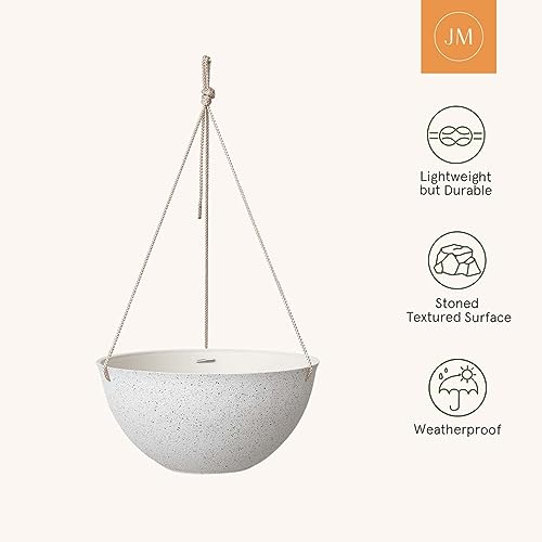 LA JOLIE MUSE Large Hanging Planters for Outdoor Plants - 13 Inch Hanging Flower Pots Set of 2, Speckled White - Thumbnail 3