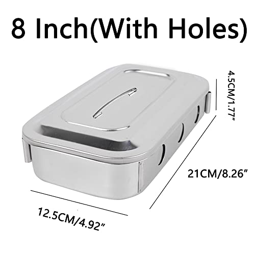 304 Edelstahl Medizinische Sterilisator Box Chirurgische Instrumente Aufbewahrungsboxen für professionelle Chirurgie, Tierärzte, Schönheitssalon, Zahnarztgebrauch (20,3 cm (mit Löchern))