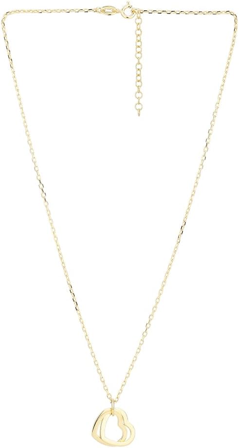 Vanbelle 18K Gold Plated Jewelry Classic Plain Double Heart Pendant Necklace for Women - 16" long + 2" extender - Image 2