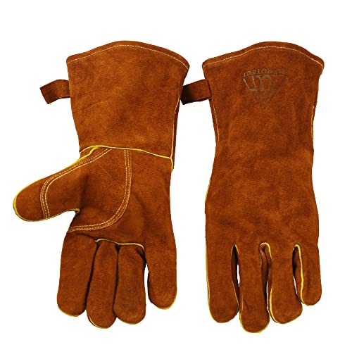 HHPROTECT Gants de soudage résistants à la chaleur et au feu en cuir pour cheminée, barbecue, soudure, grill, four, poêle Cover