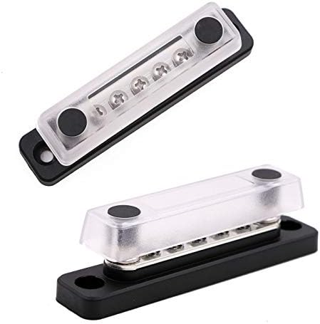 Gloaso 5 Screws Terminal Bus Bar 100 Amp 12V - 48V DC Power Distribution Block with Cover, Copper Made, 100A Common Battery Busbar, Black