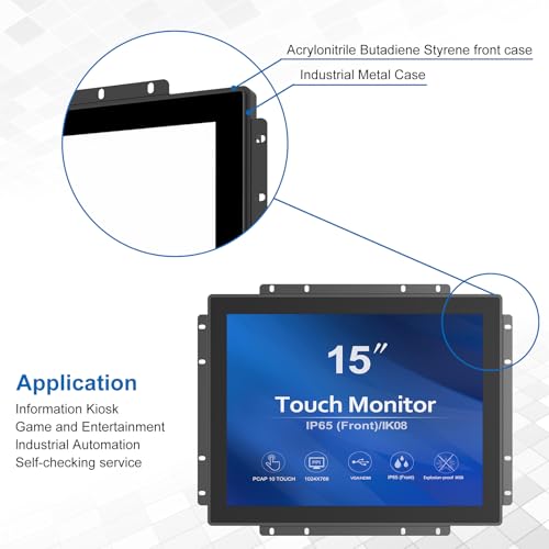 Image of GreenTouch 15 Inch Industrial Open-Frame Touchscreen LCD Monitor - Capacitive PCAP -1024x768-5:4-Black-1000 Nits High Brightness