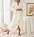 codcm Women's Flannel Robe Fuzzy Soft Ruffle Ankle Length Fleece Robes Fashion Long Sleeve Sleepwear with Side Pockets(White,X-Large)
