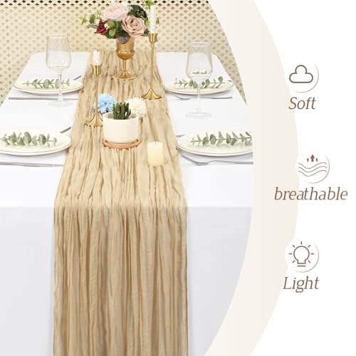 6 Packs Beige Cheesecloth Table Runner,Cheesecloth Table Runners Gauze Boho Rustic Table Runners for Wedding Bridal Shower Birthday Party Table Decor.(55x180 cm)