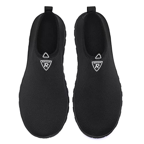 Image of Racqua Men&Women Adult Water Shoes Swim Beach Pool Sports Quick-Dry Slip-on Barefoot Shoes Diving Boating Surf Walking, Black, 9 Women /8 Men