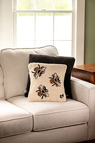 Chandler 4 Corners Three Bees Hand-Hooked Wool Pillow #TOP30