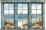 AMAZING WALL Peel and Stick Fake Window Wall Stickers Coastal Lighthouse Beach Shoreline Removable Triptych for Bathroom Bedroom,16x24in/1PCS